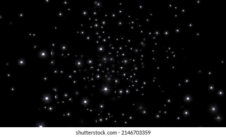 Futuristic Moving Snowflakes In The Dark Sky Under The Moonlight. Winter Snow. Slow Motion. Background Of Disco, Holiday. 3D. 4K. Isolated Black Background.