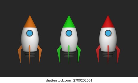 Futuristic Multicolor Rocket Models — 3D Space Exploration Concept with Bright Minimal Design and Smooth Surfaces