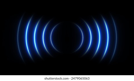 Futuristic neon background of blue glowing sound waves. Audio waveform visualization. Neon radar and searching process. Radial music and audio waves. Blue neon lights forming circles.  - Powered by Shutterstock