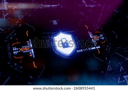 Futuristic neon shield with a checkmark on a digital background. Concept of cybersecurity, data protection, digital safety, privacy policy, compliance and secure technology. 3D Illustration