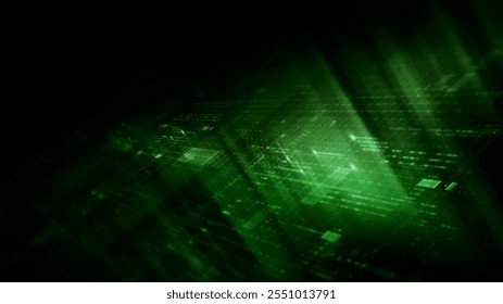 Futuristic network simulation blending AI, quantum physics, and deep learning, with a particle matrix analyzing data in a sleek, HUD-style interface