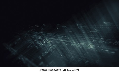 Futuristic network simulation blending AI, quantum physics, and deep learning, with a particle matrix analyzing data in a sleek, HUD-style interface
