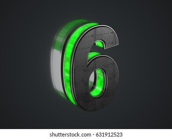 Futuristic number 6 - black metallic extruded number with green light outline glowing in the dark - 3D render - Shutterstock ID 631912523