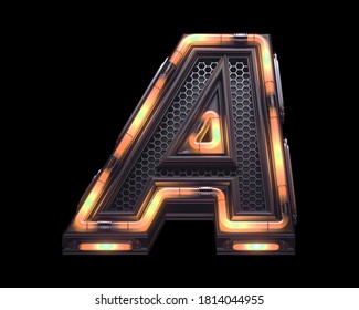 Futuristic Orange Light Font. Letter A. 3d Rendering