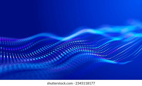Futuristic pattern of dots smoothly moving in a wave. Abstract technology web banner. Background 3d grid. 3D