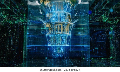 Futuristic Quantum Computer in a Lab, Advanced Technology for Pioneering Research in Quantum Computing and Artificial Intelligence, Computational Capabilities and Scientific Innovation.