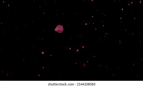 Futuristic random flight of red particles in galaxies. Beautiful night sky. Disco background in soothing colors. 3D. 4K. Isolated black background.