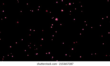 Futuristic Red Flower Buds In Free Random Flight In The Night Sky.  Red Buds. Used To Enhance Any Video Presentation, Animated Film, Cinematic Clips Or Film Project. 3D. 4K. Isolated Black Background.