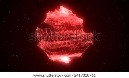 Futuristic red sphere of particles and lines. Network connection big data. Abstract technology background. 3d rendering.