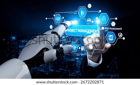 A futuristic robot hand interacts with a digital project management interface, showcasing technology and automation in a high-tech business environment. Tessel