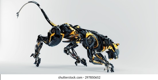 Futuristic robotic predator panther 3d render / Artificial panther 
