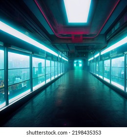 Futuristic Room In Cyberpunk Dystopian Digital 3d Rendering