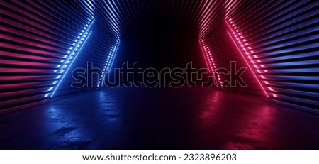 Similar – Image, Stock Photo Hall with blue stripe, blue gate and lantern, white facade in industrial area