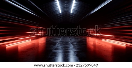 Image, Stock Photo Hall with blue stripe, blue gate and lantern, white facade in industrial area