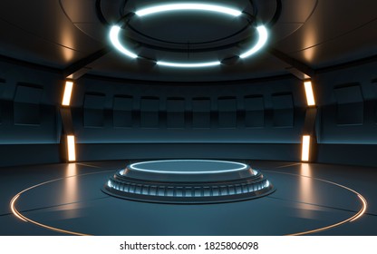 Futuristic Sci Fi Empty Stage Neon. 3d Rendering