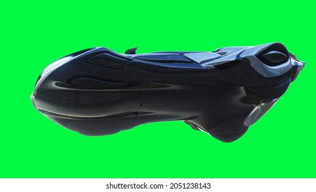 Futuristic Sci Fi Flying Car, Ship. Green Screen Isolate. 3d Rendering.