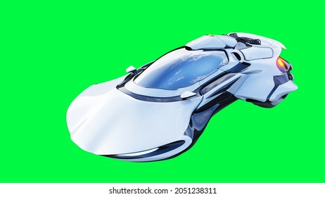 Futuristic Sci Fi Flying Car, Ship. Green Screen Isolate. 3d Rendering.