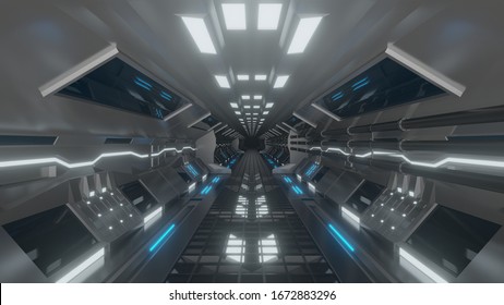 Futuristic Sci Fi Space Corridor 3d Rendering Illustration Background