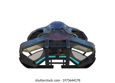 Futuristic Science Fiction Flying Car. Front View 3D Illustration Isolated On A White Background.