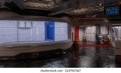 Futuristic Science Fiction Technology Lab With Containment Cell. 3D Rendering.