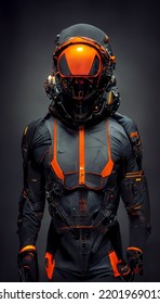 Futuristic Sci-Fi Armor Concept With Innovative Technology For Police Or Military Forces On A Male Body, Hyper Resolution, Photo Realistic 3D Illustration, 9:16