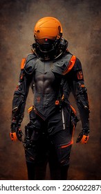 Futuristic Sci-Fi Armor Concept With Innovative Technology For Police Or Military Forces On A Male Body, Hyper Resolution, Photo Realistic 3D Illustration, 