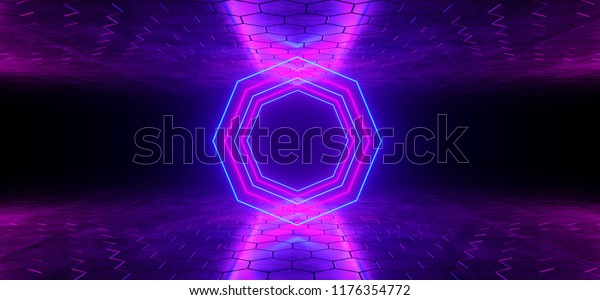 Futuristic Scifi Blue Purple Glowing Neon Stock Illustration
