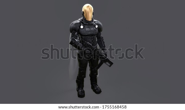 フォトバッシュ 3dレンダリング パースビュー用の未来的なsf警察官 のイラスト素材 Shutterstock