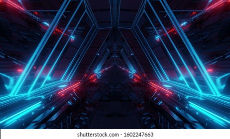 Futuristic Sci-fi Space War Ship Hangar Tunnel Corridor With Reflective Glass Windows 3d Illustration Background Wallpaper