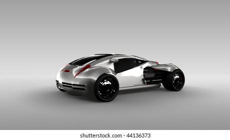 Futuristic Silver Concept Sports Car Isolated In Studio