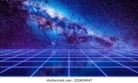 Futuristic space background with retro grid on space background - 3D rendering
