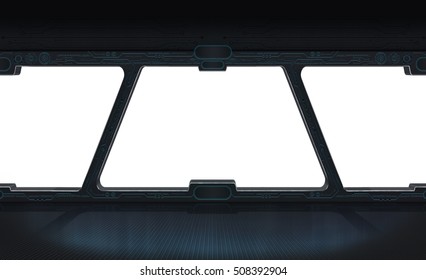 Futuristic Space Station Window With White Background 3D Rendering 