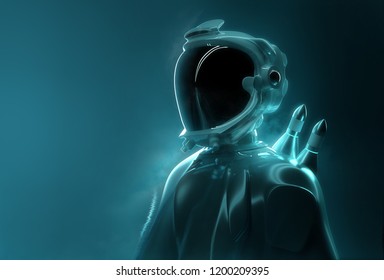 Futuristic Spaceman -  Advance Technology. Portrait Of A Young Adult In Full Space Exploration Gear. 3D Illustration.