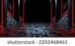 Futuristic Spaceship Hallway Corridor Passage Entrance With Red Glowing Light Illustration 3d Rendering