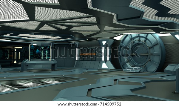 Futuristic Spaceship Interior 3d Illustration Stock