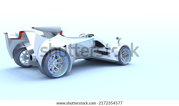 futuristic sport car concept; light, white,\
blue, black on background. 3d\
illustration
