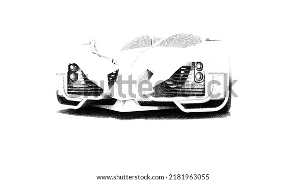 futuristic sport car concept;\
light, white, blue, black, orange, yellow on background. 3d\
illustration