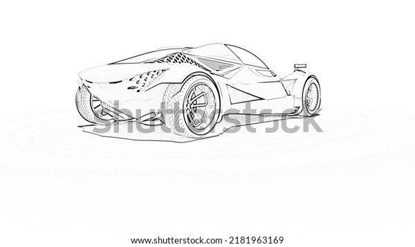 futuristic sport car concept;
light, white, blue, black, orange, yellow on background. 3d
illustration