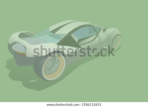 futuristic sport car concept;\
light, white, blue, black, red, yellow on background. 3d\
illustration