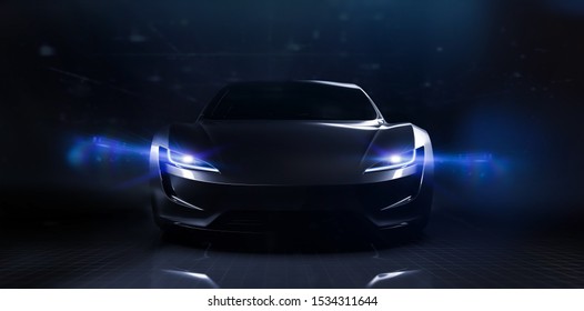 Futuristic sports car on dark technology backgorund (3D Illustration)