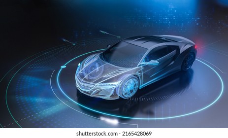 Futuristic Sports Car Technology Concept With Wireframe Intersection (3D Illustration)