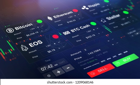 Futuristic Stock Exchange (crypto Currency) With Chart, Numbers And BUY And SELL Options (3D Illustration)