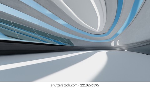 Futuristic Streamlined Interior Space Design. 3d Rendering