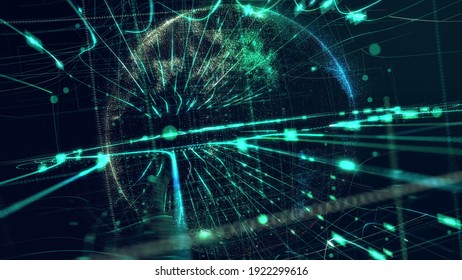 Futuristic Summary - Technology molecules with polygonal shapes on dark blue background. Digital illustration design technology concept.