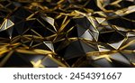 Futuristic surface of modern golden black triangles. Polygon structure. 3d rendering