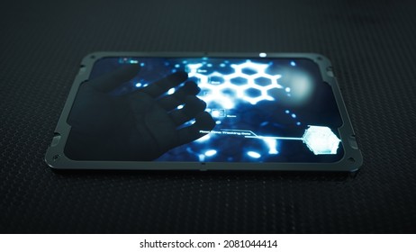 Futuristic Tablet Transmits Tracking Data, Futuristic Tablets And Fui Tracking Screen, Media And Entertainment Technology, New Inventions And New Devices - Equipments, 3d Rendering