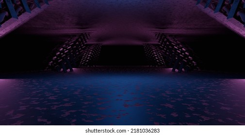 Futuristic Technology Hall Or Corridor Experimental Space Age Dark Blue Abstract Background Illumination 3D Rendering