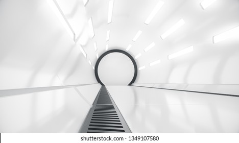 Futuristic tunnel. Future interior background, sci-fi science concept. 3d rendering.