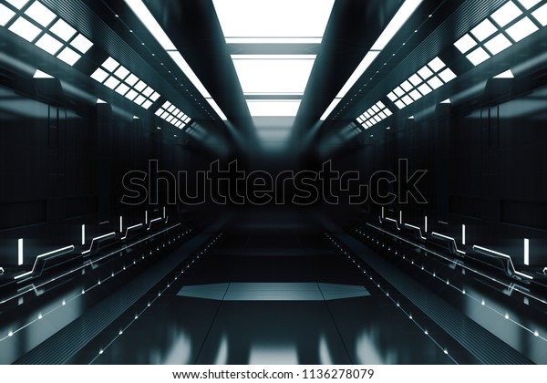 Futuristic Tunnel Light Spaceship Corridor Interior