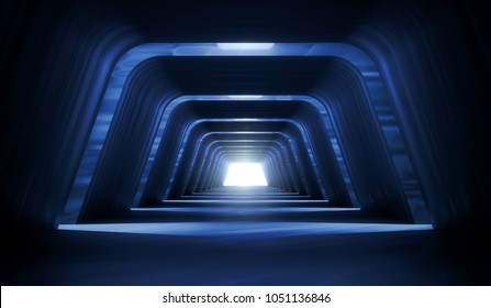 Futuristic tunnel. Long corridor. 3D rendering image